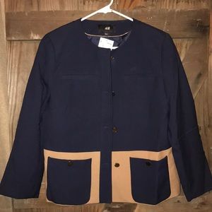 NWT H&M gold button Navy & Tan jacket